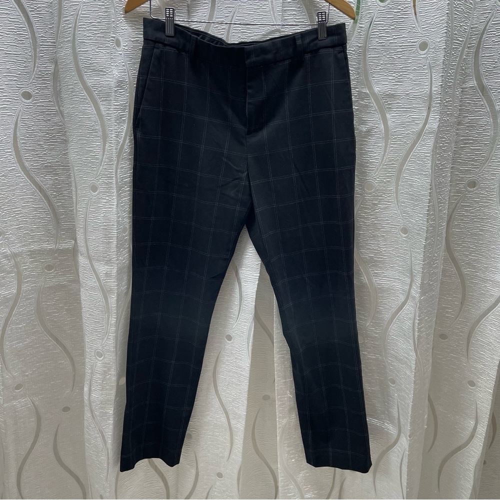 H&M Slim Fit Trousers Mens 30 Black Windowpane Check Excellent Stretch‎ Pant